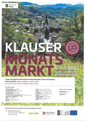 Projekt AKTUELL - "Die Gemeinde Klaus eröffnet ihren Monatsmarkt am 4. Juni 2021!"
